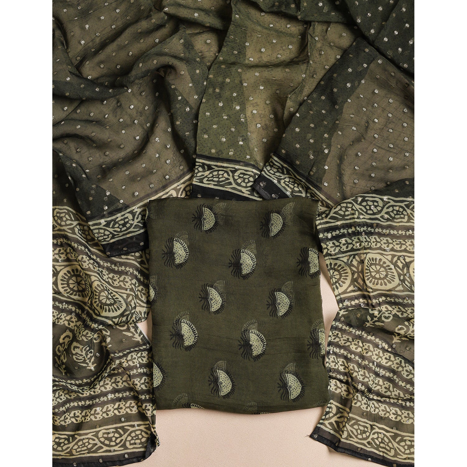 PURE VISCOSE ORGANZA JACQUARD 2 PIECE SUIT SET