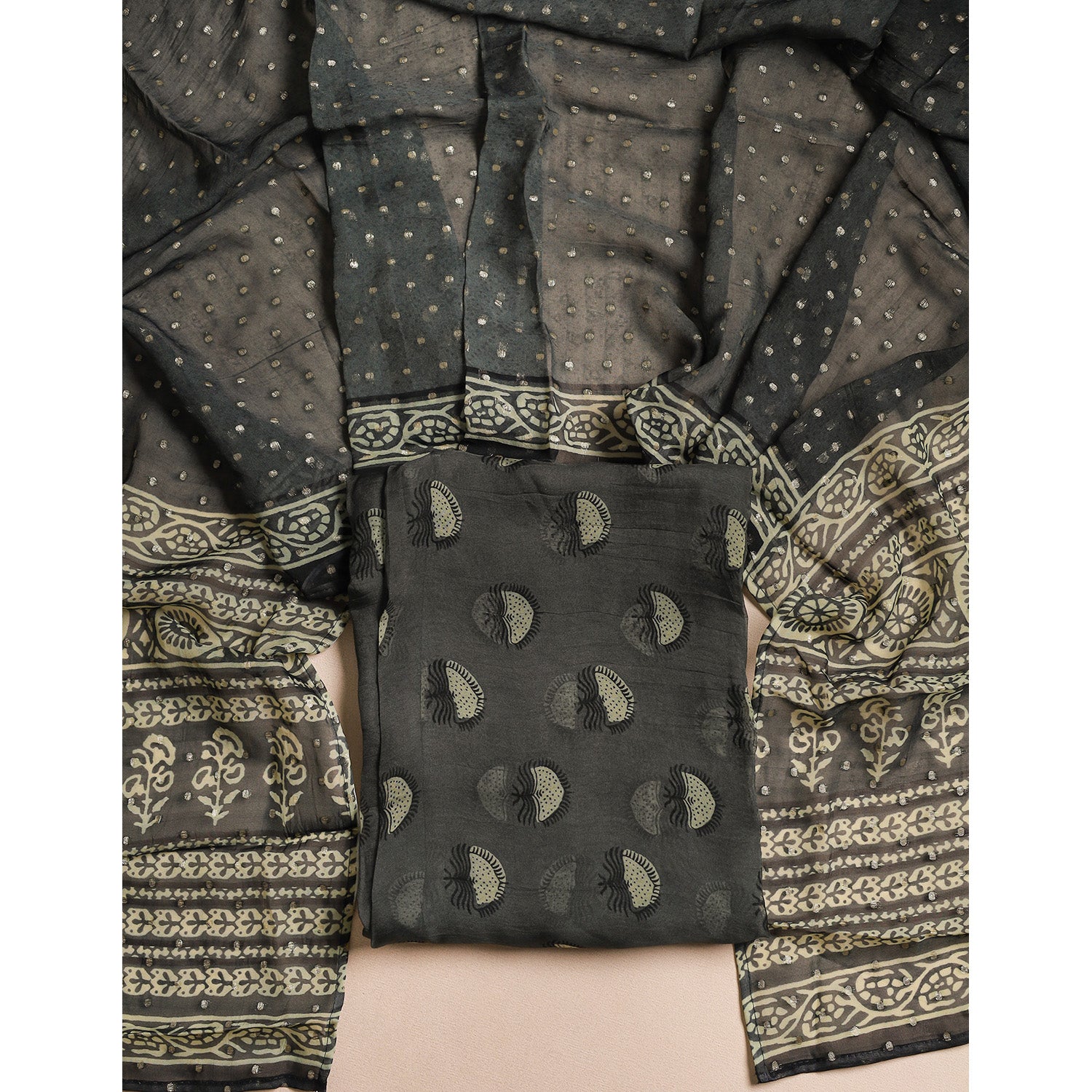 PURE VISCOSE ORGANZA JACQUARD 2 PIECE SUIT SET