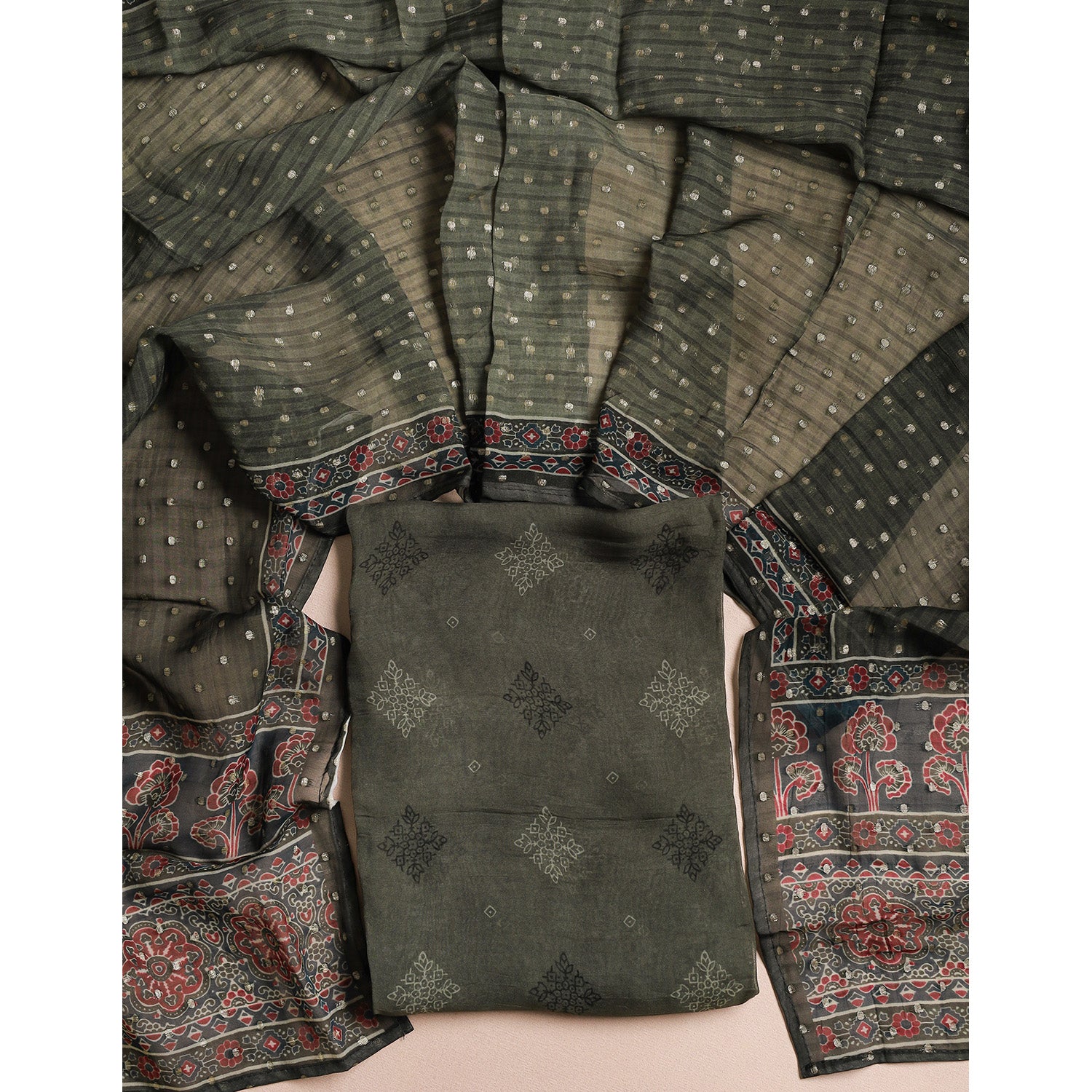 PURE VISCOSE ORGANZA JACQUARD 2 PIECE SUIT SET