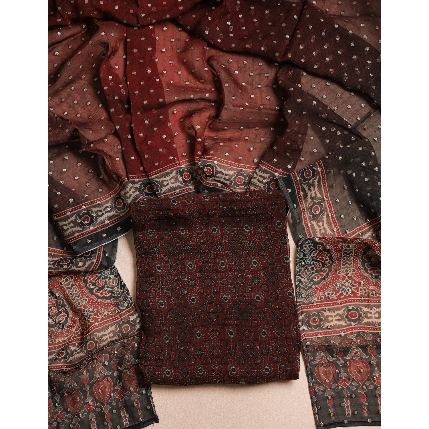 PURE VISCOSE ORGANZA JACQUARD 2 PIECE SUIT SET