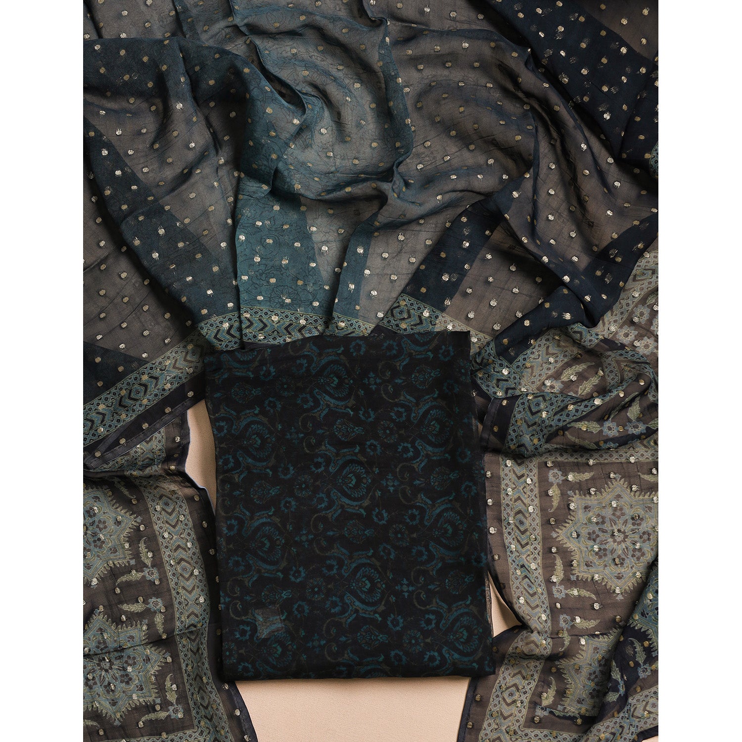 PURE VISCOSE ORGANZA JACQUARD 2 PIECE SUIT SET