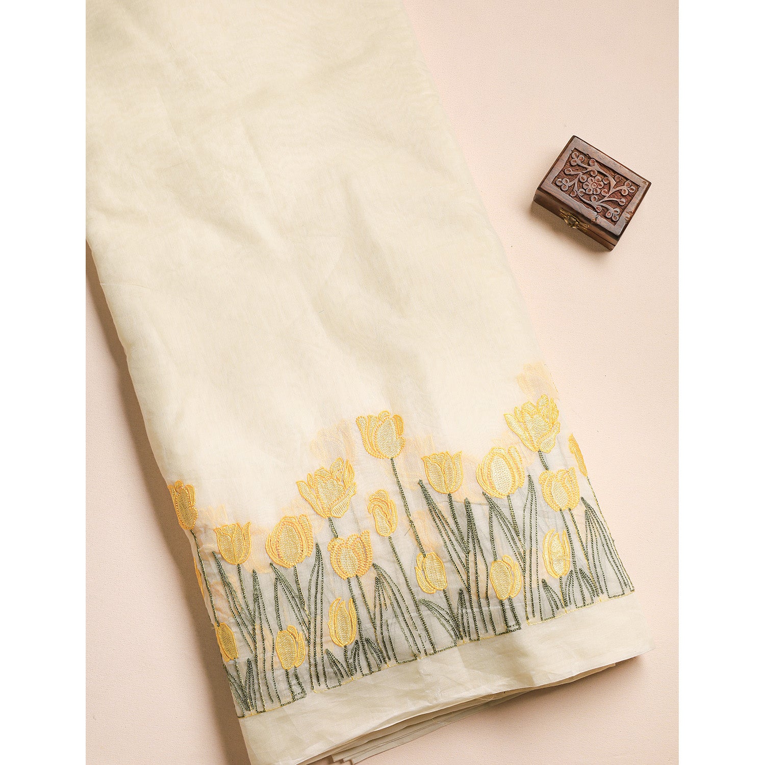 MUL CHANDERI EMBROIDERED FABRIC