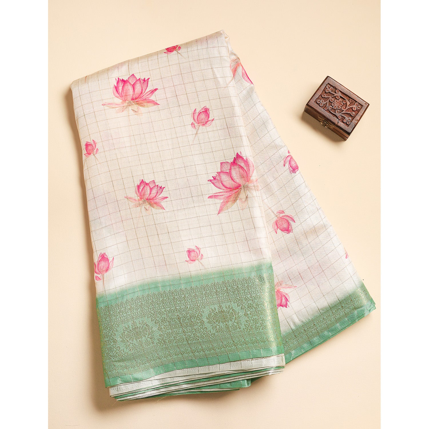 SEMI TUSSAR CHECKS PRINTED FABRIC