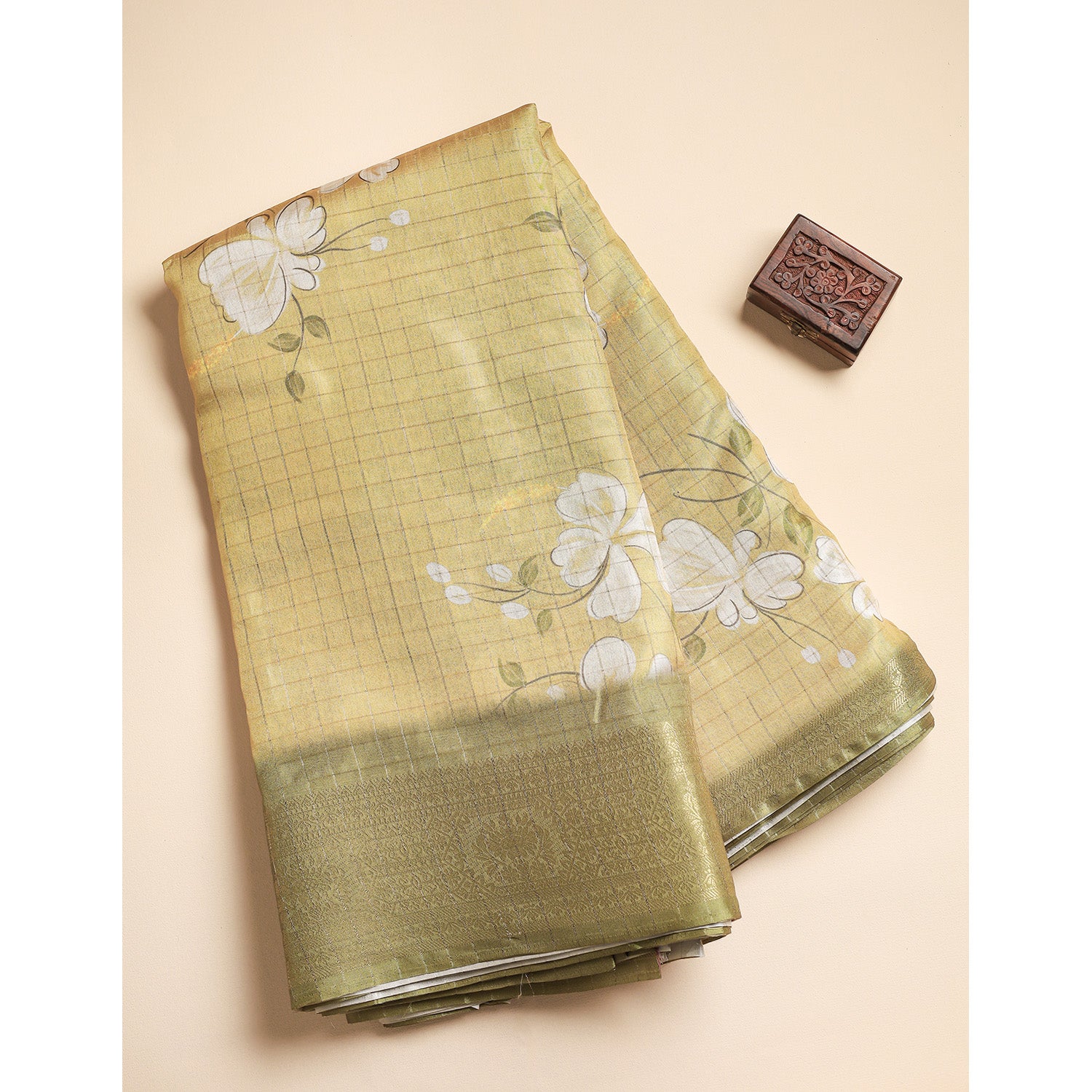 SEMI TUSSAR CHECKS PRINTED FABRIC