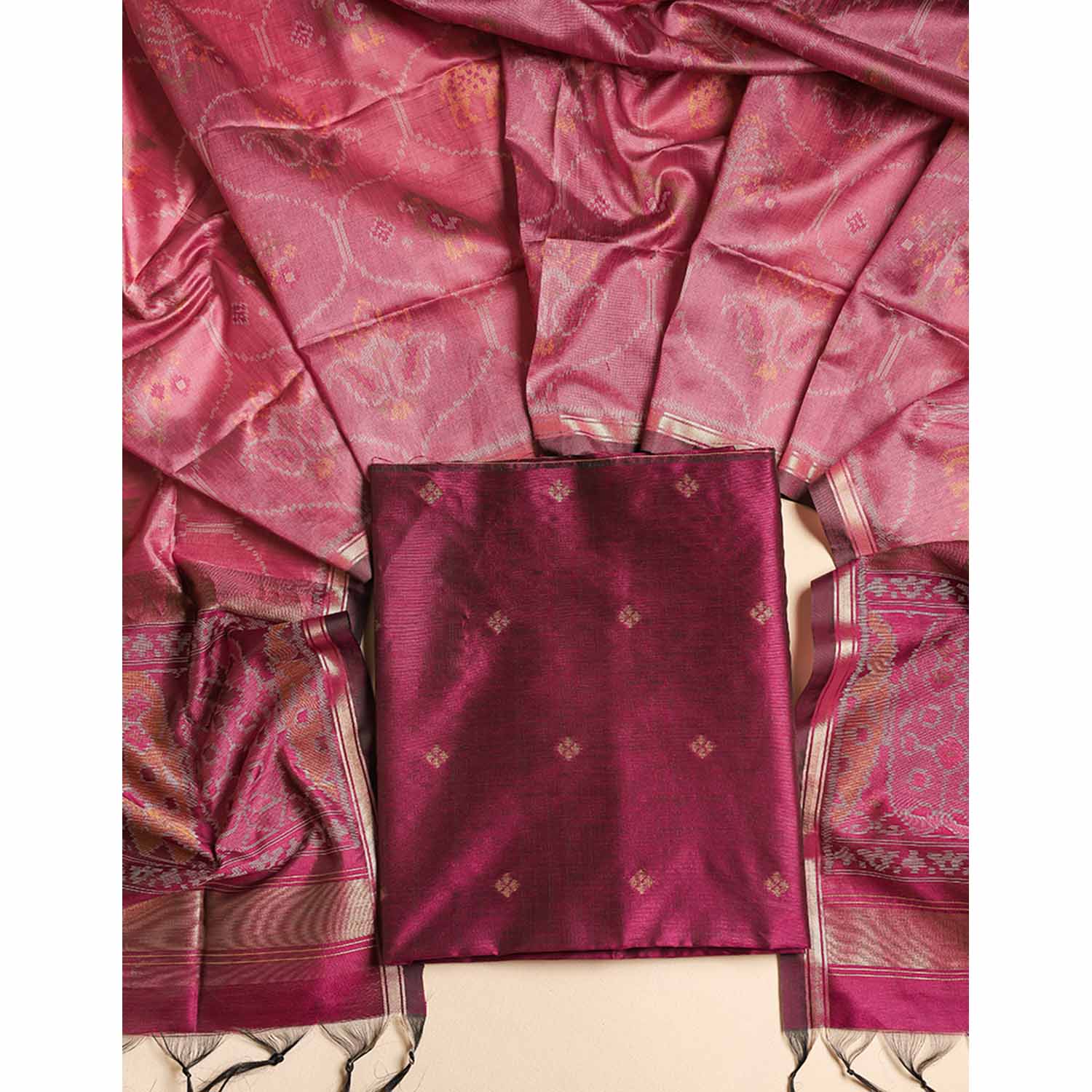 KANCHI SILK TOP WITH IKAT SILK DUPATTA