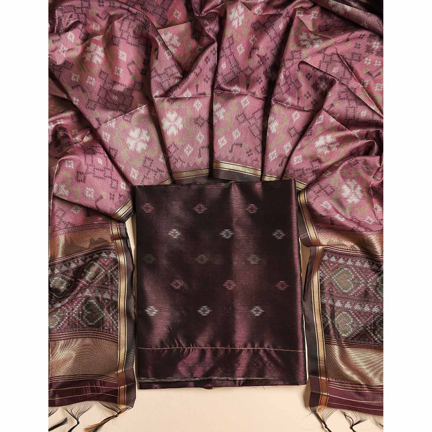 KANCHI SILK TOP WITH IKAT SILK DUPATTA