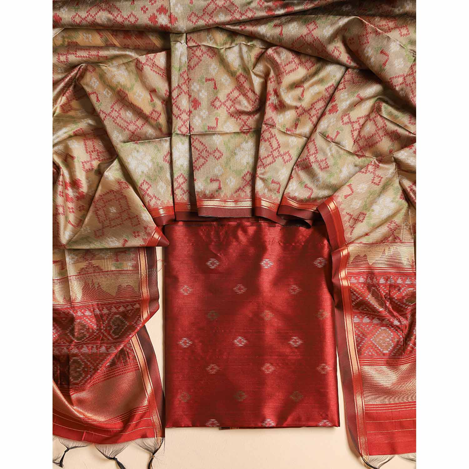 KANCHI SILK TOP WITH IKAT SILK DUPATTA