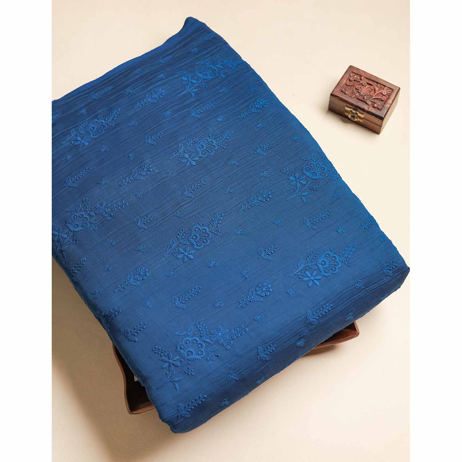 MUL CHANDERI EMBROIDERED FABRIC