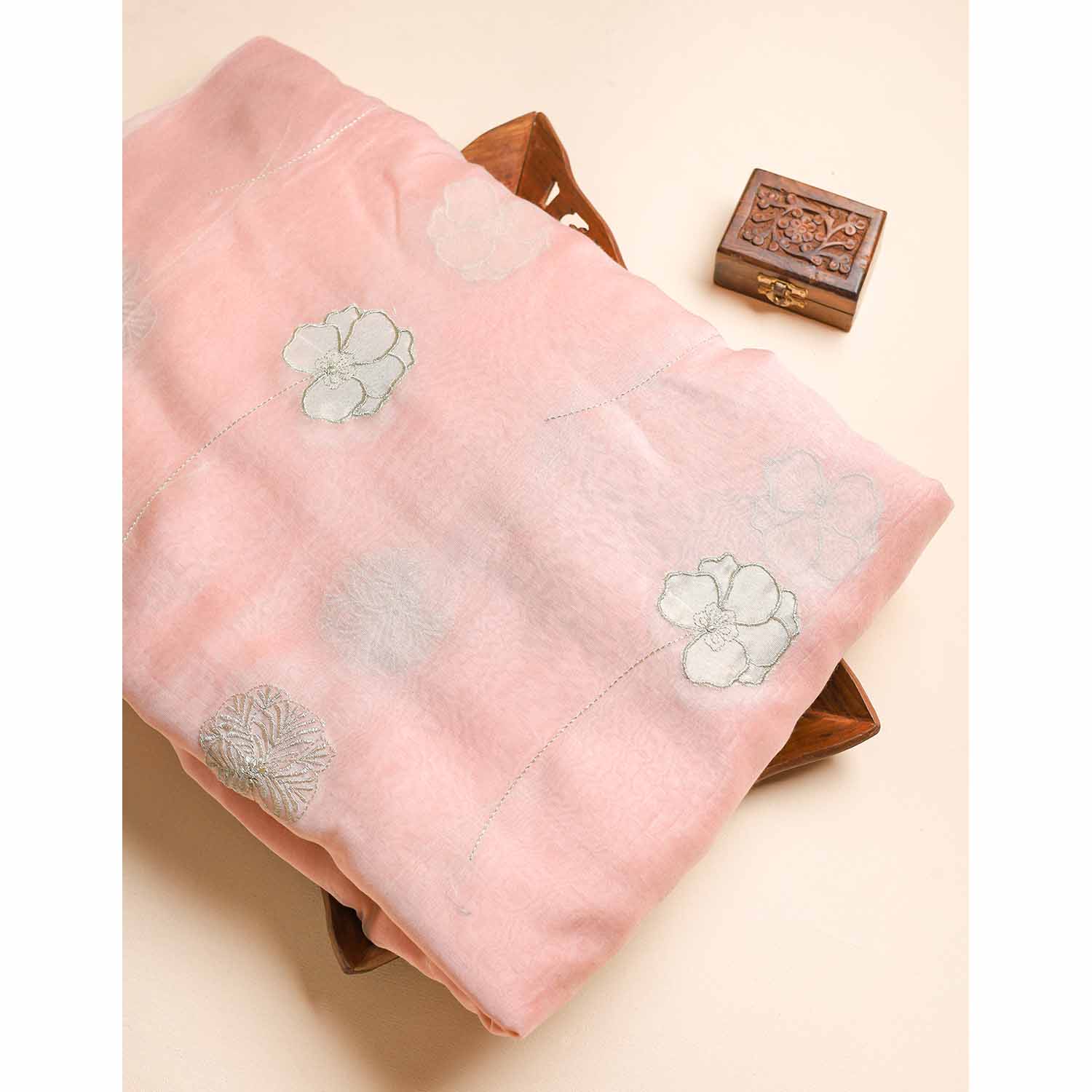 MUL CHANDERI EMBROIDERED FABRIC