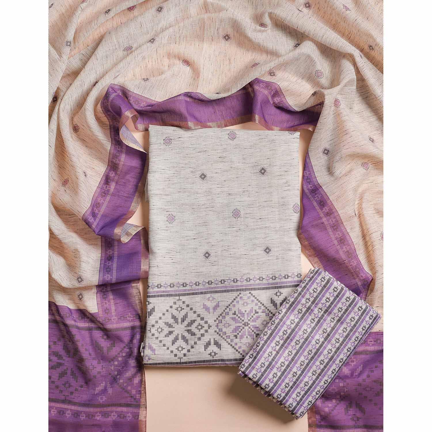 JAMDHANI PRINTED CHANDERI SUIT SET