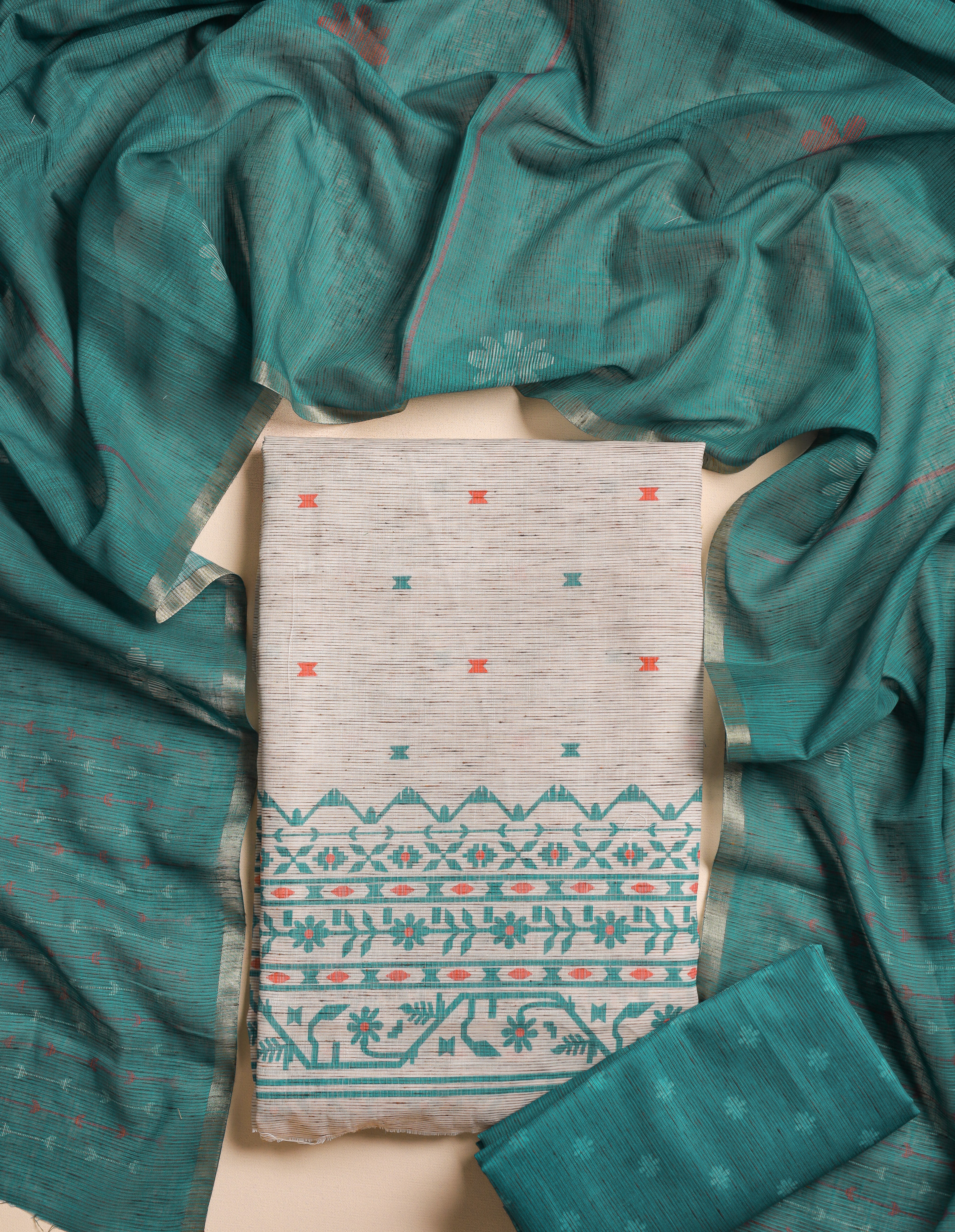 JAMDHANI PRINTED CHANDERI SUIT SET