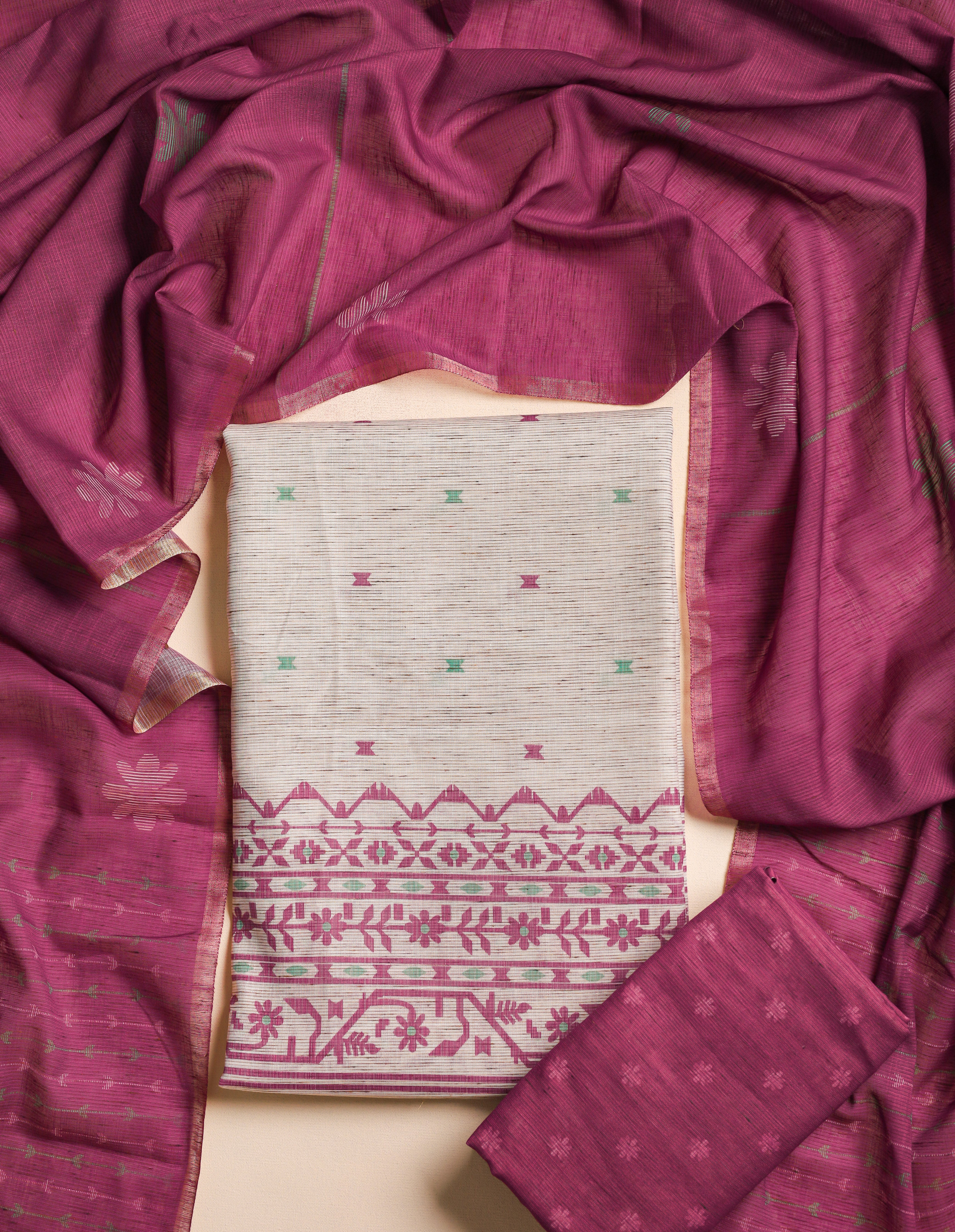 JAMDHANI PRINTED CHANDERI SUIT SET