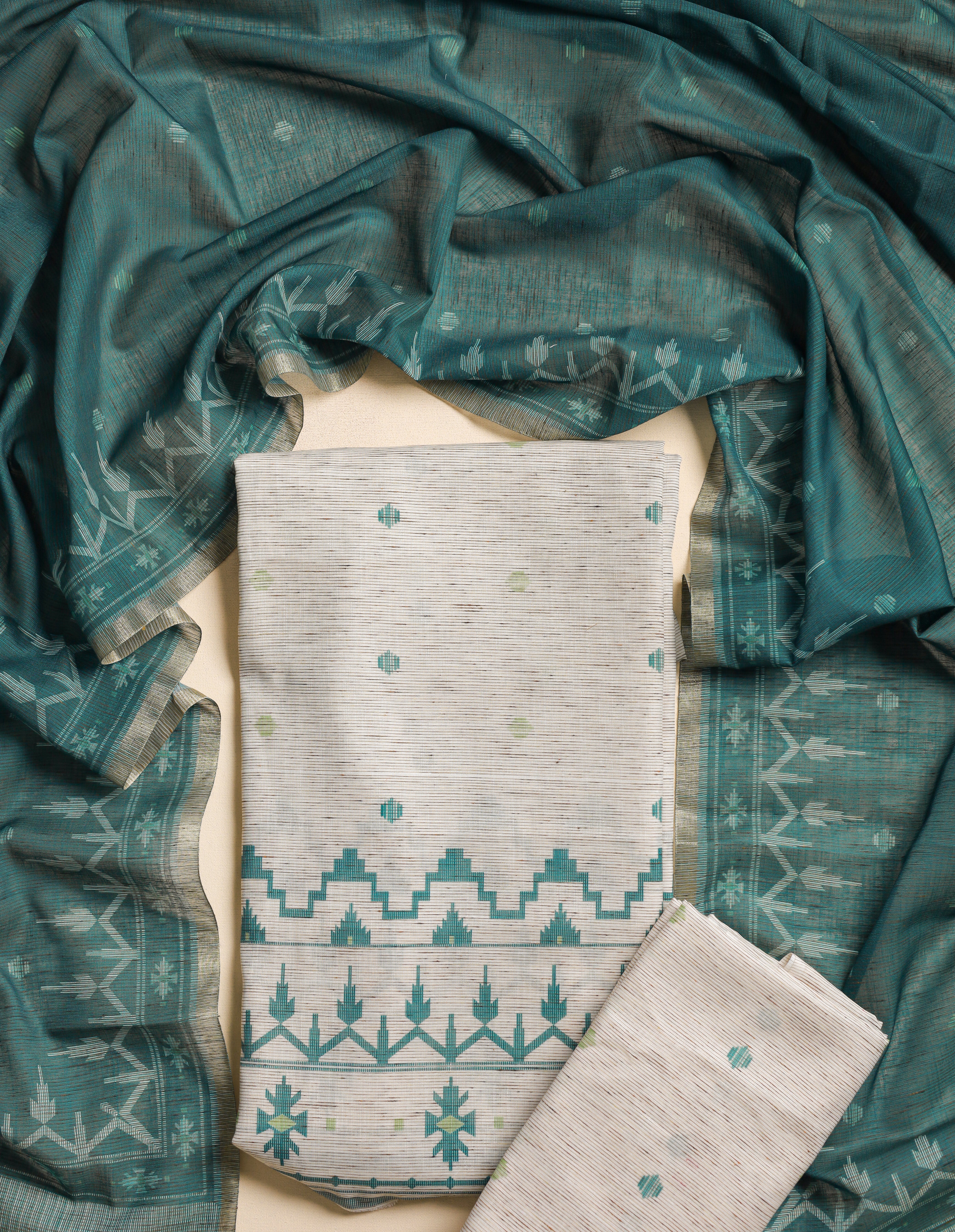 JAMDHANI PRINTED CHANDERI SUIT SET