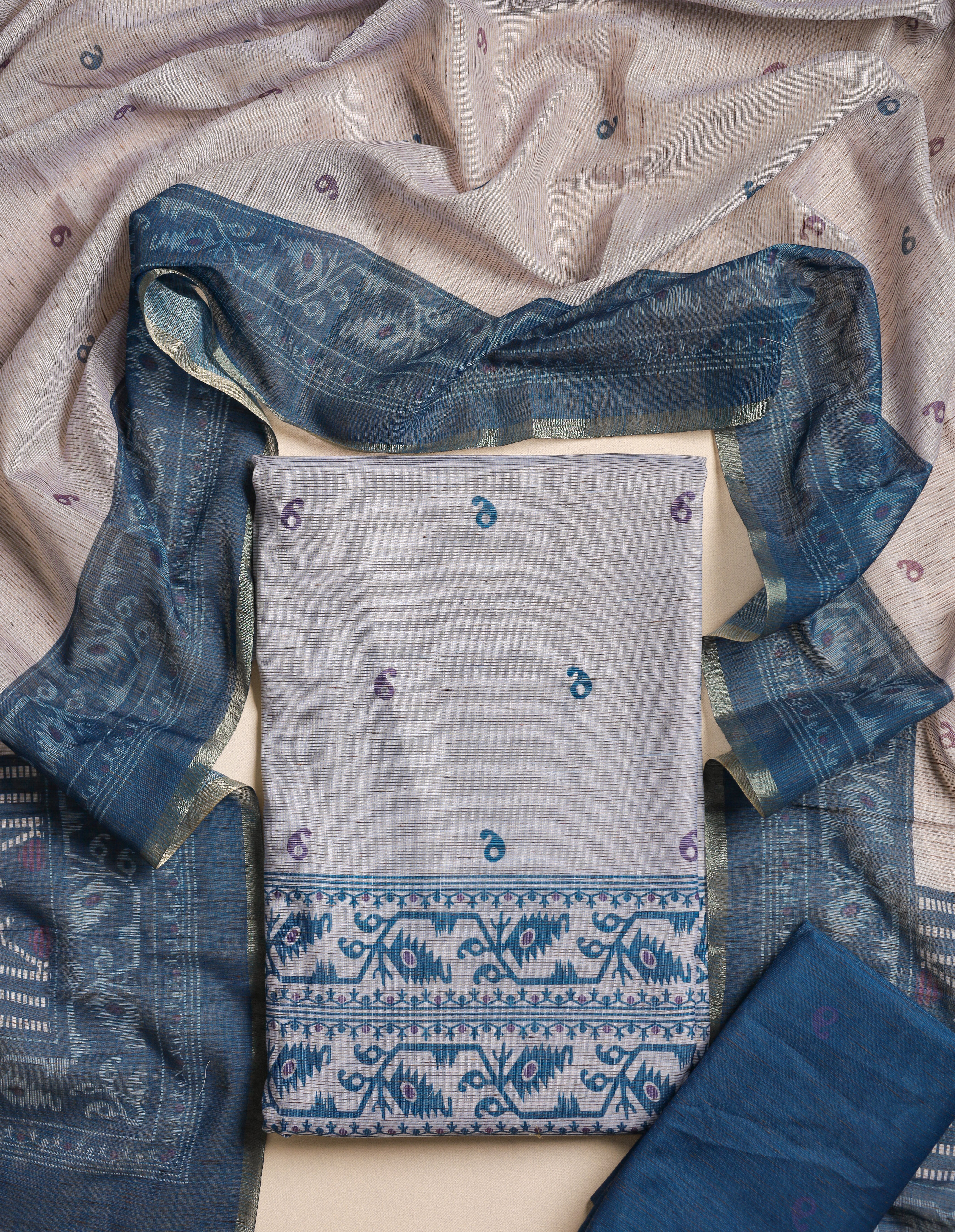 JAMDHANI PRINTED CHANDERI SUIT SET