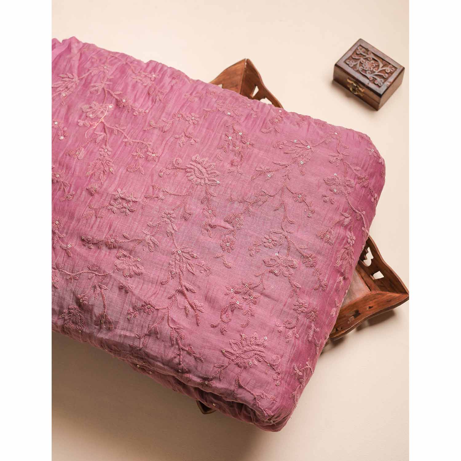 MUL CHANDERI EMBROIDERED FABRIC