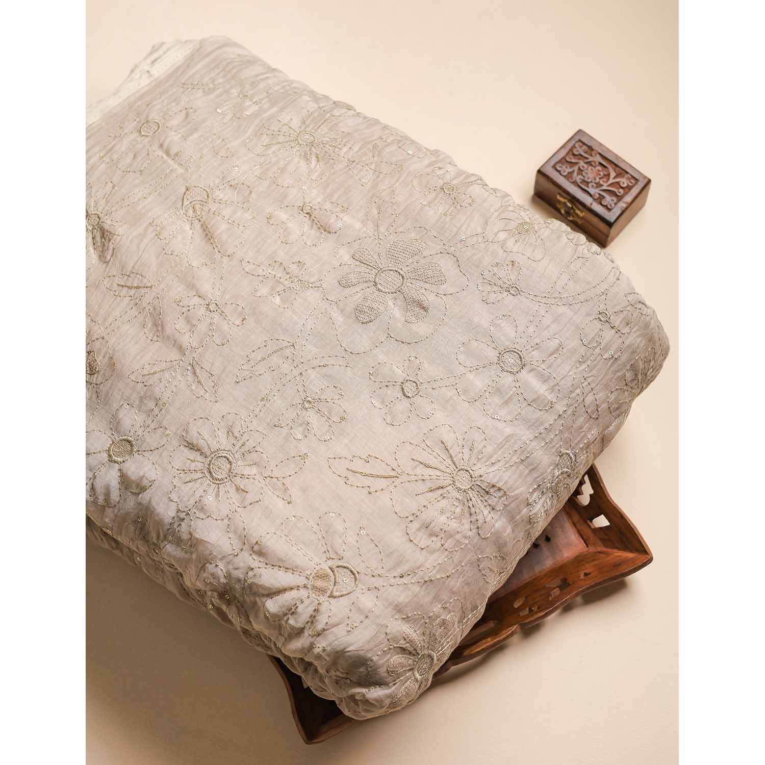 MUL CHANDERI EMBROIDERED FABRIC