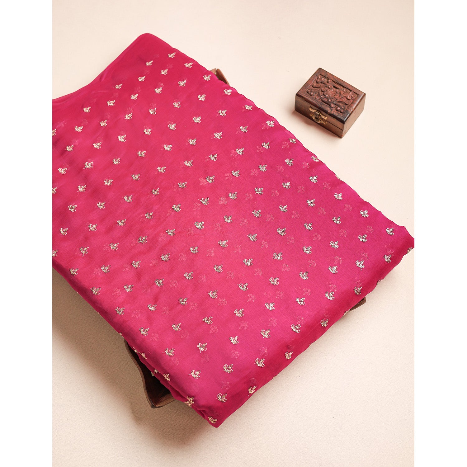MUL CHANDERI ZARI EMBROIDERED FABRIC