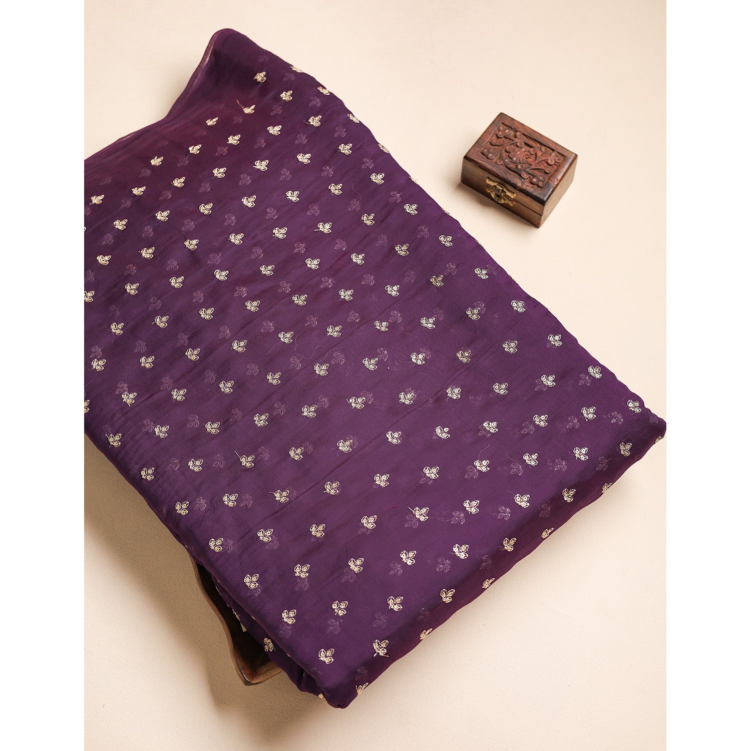 MUL CHANDERI ZARI EMBROIDERED FABRIC