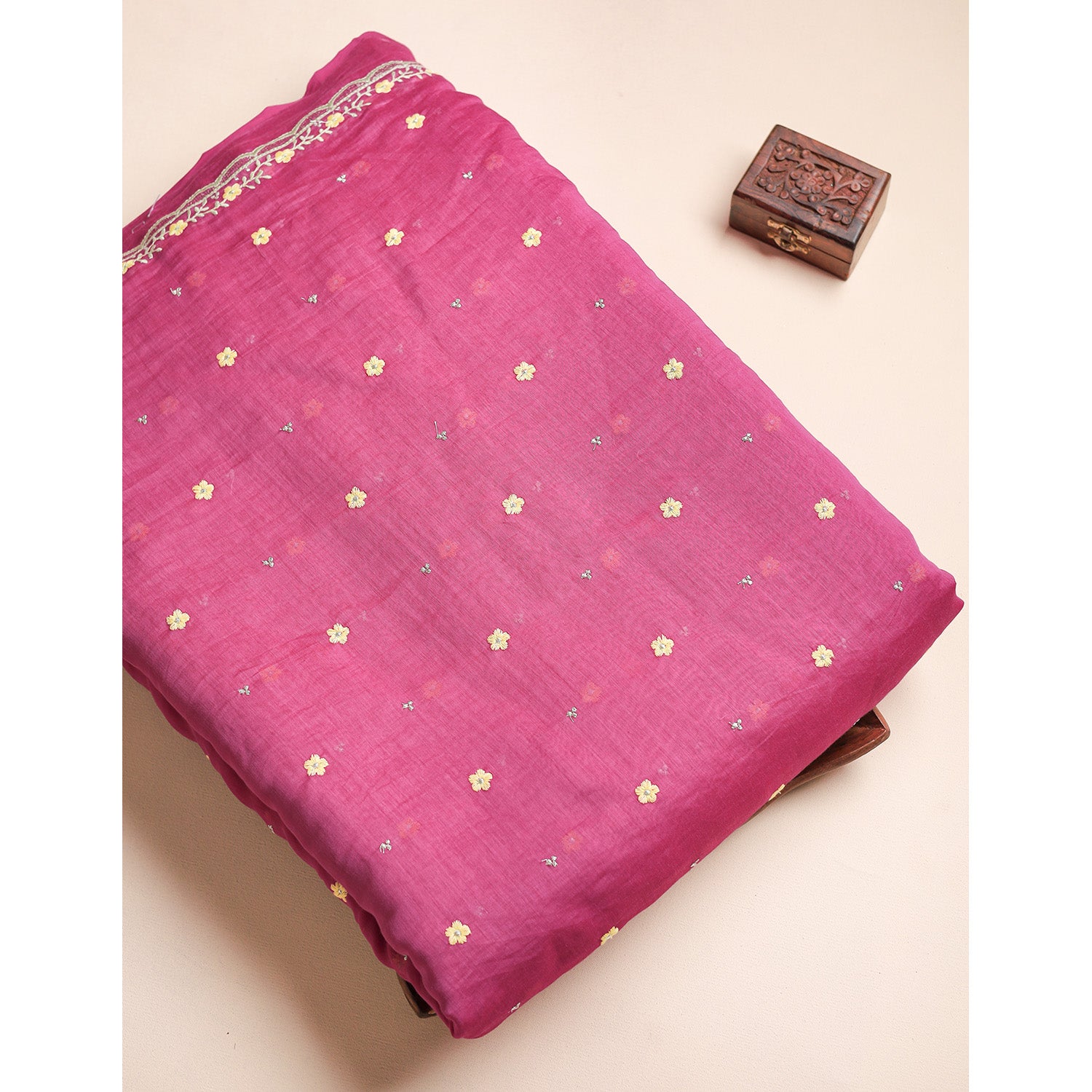 MUL CHANDERI EMBROIDERED FABRIC