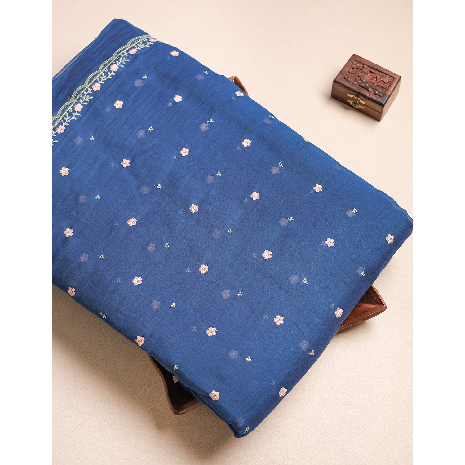 MUL CHANDERI EMBROIDERED FABRIC