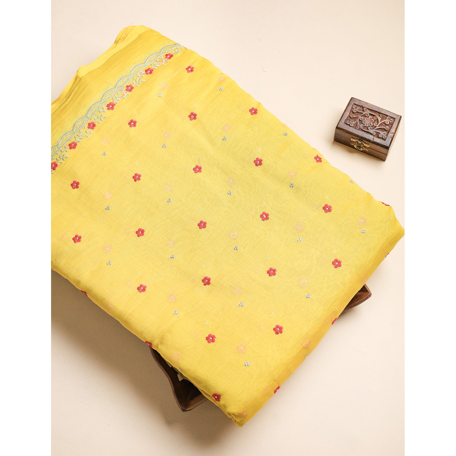 MUL CHANDERI EMBROIDERED FABRIC