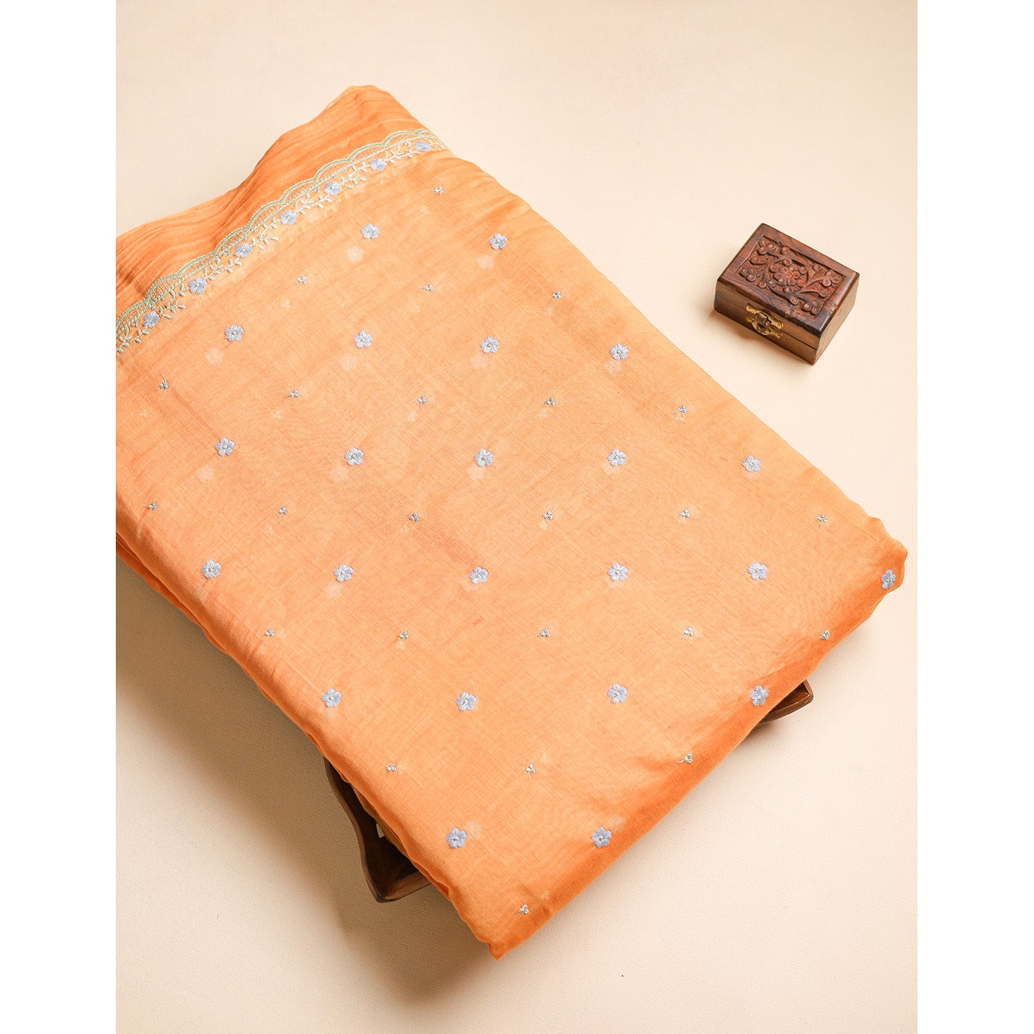 MUL CHANDERI EMBROIDERED FABRIC