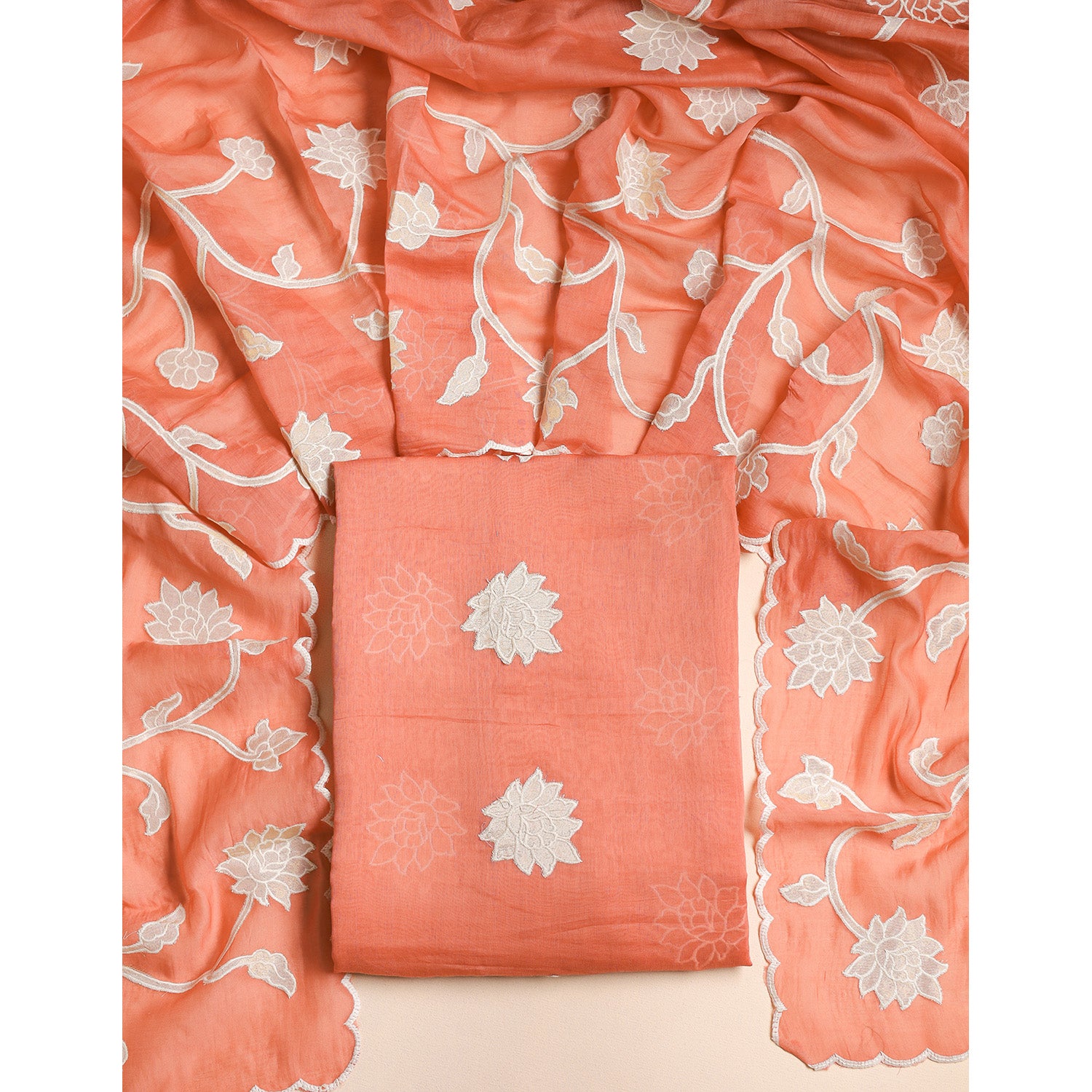 MUL CHANDERI APPLIQUE WORK 2 PIECE SET