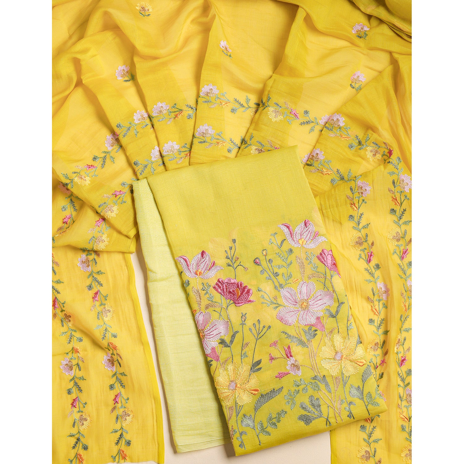 MUL CHANDERI EMBROIDERED 2 PIECE SET