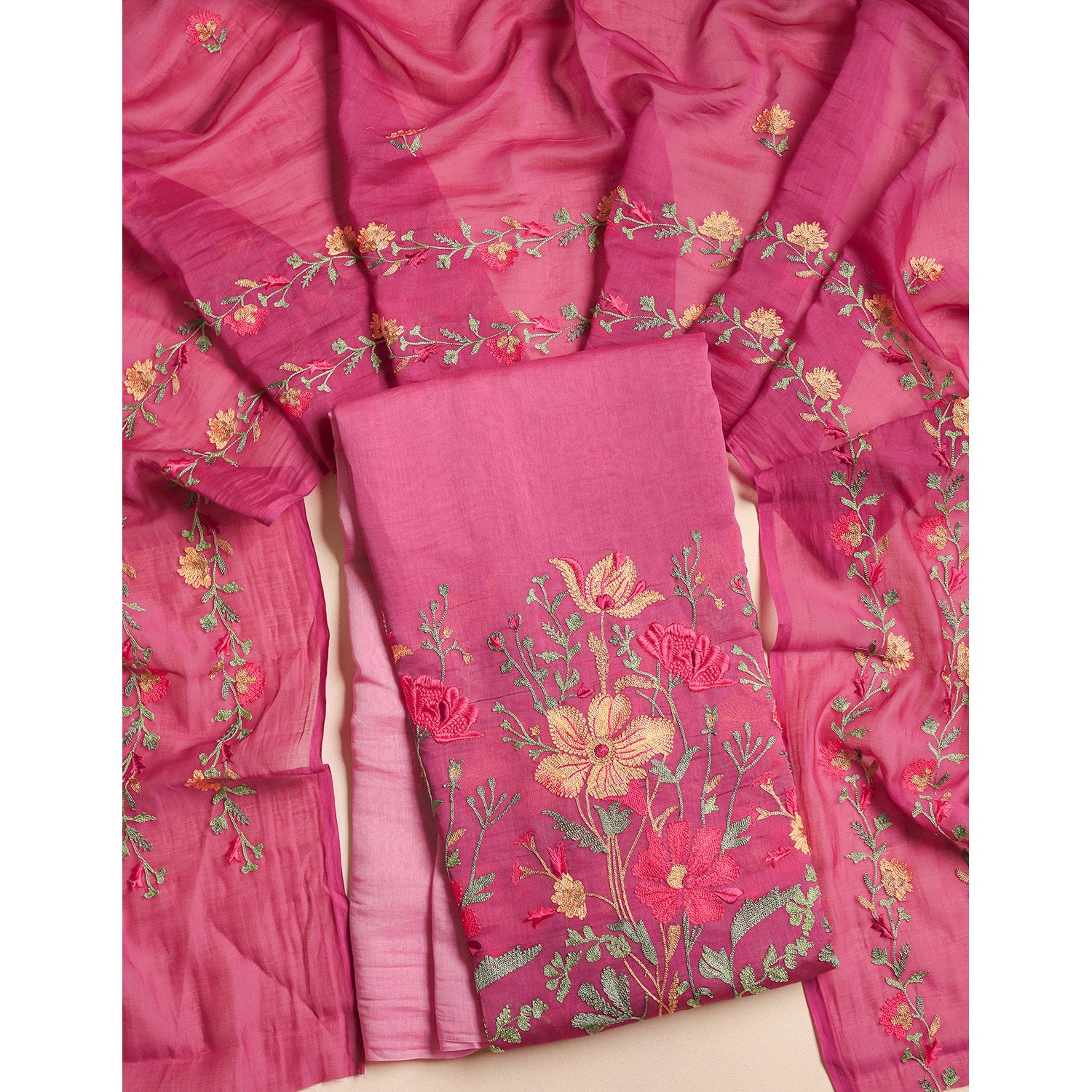 MUL CHANDERI EMBROIDERED 2 PIECE SET