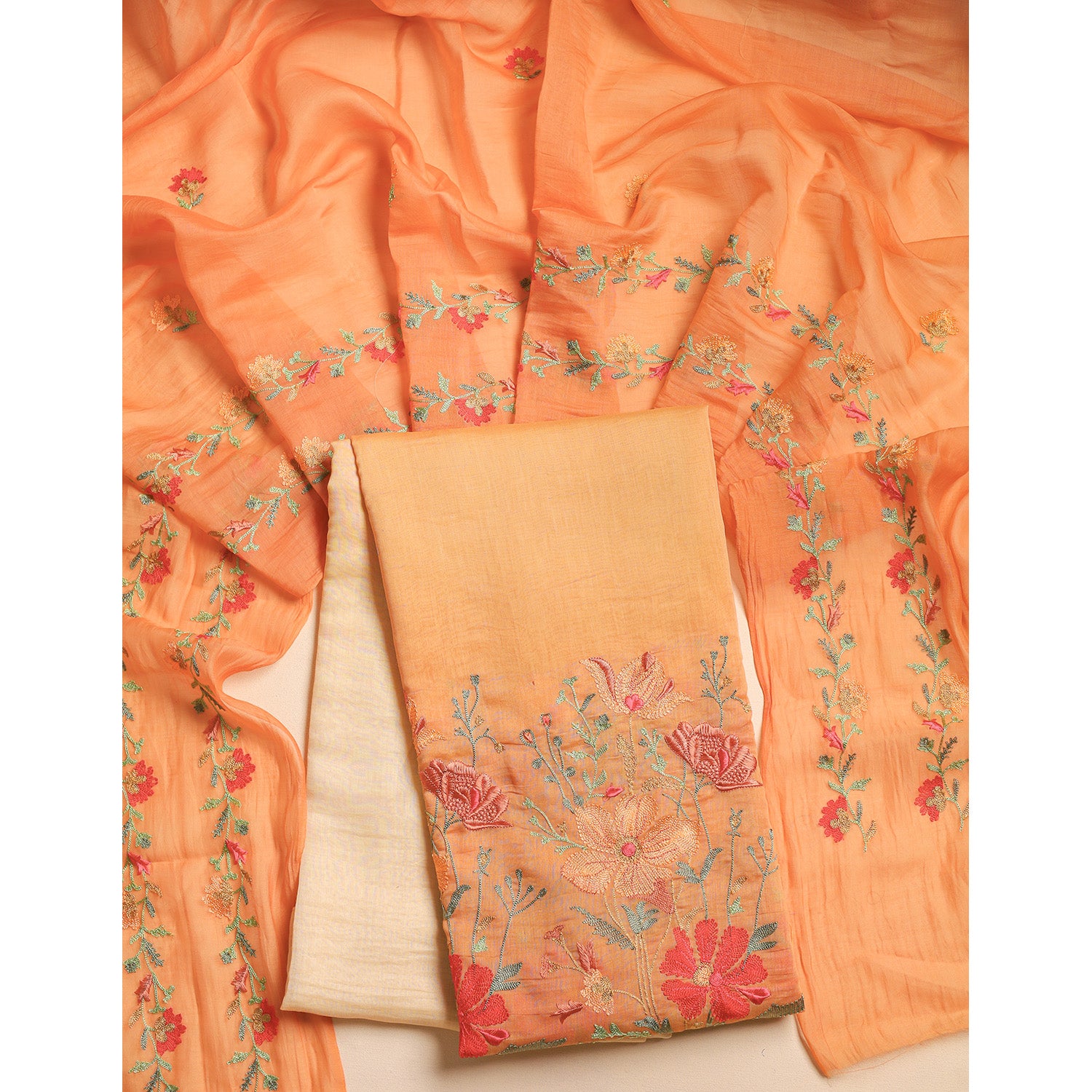 MUL CHANDERI EMBROIDERED 2 PIECE SET