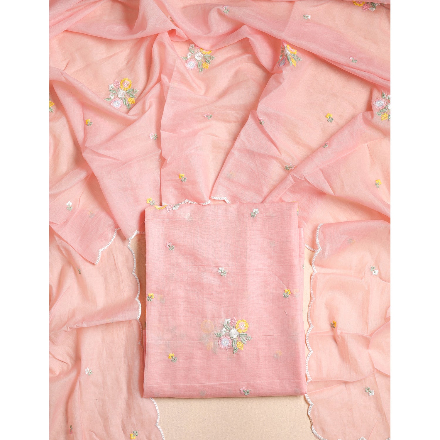 MUL CHANDERI EMBROIDERED 2 PIECE SET