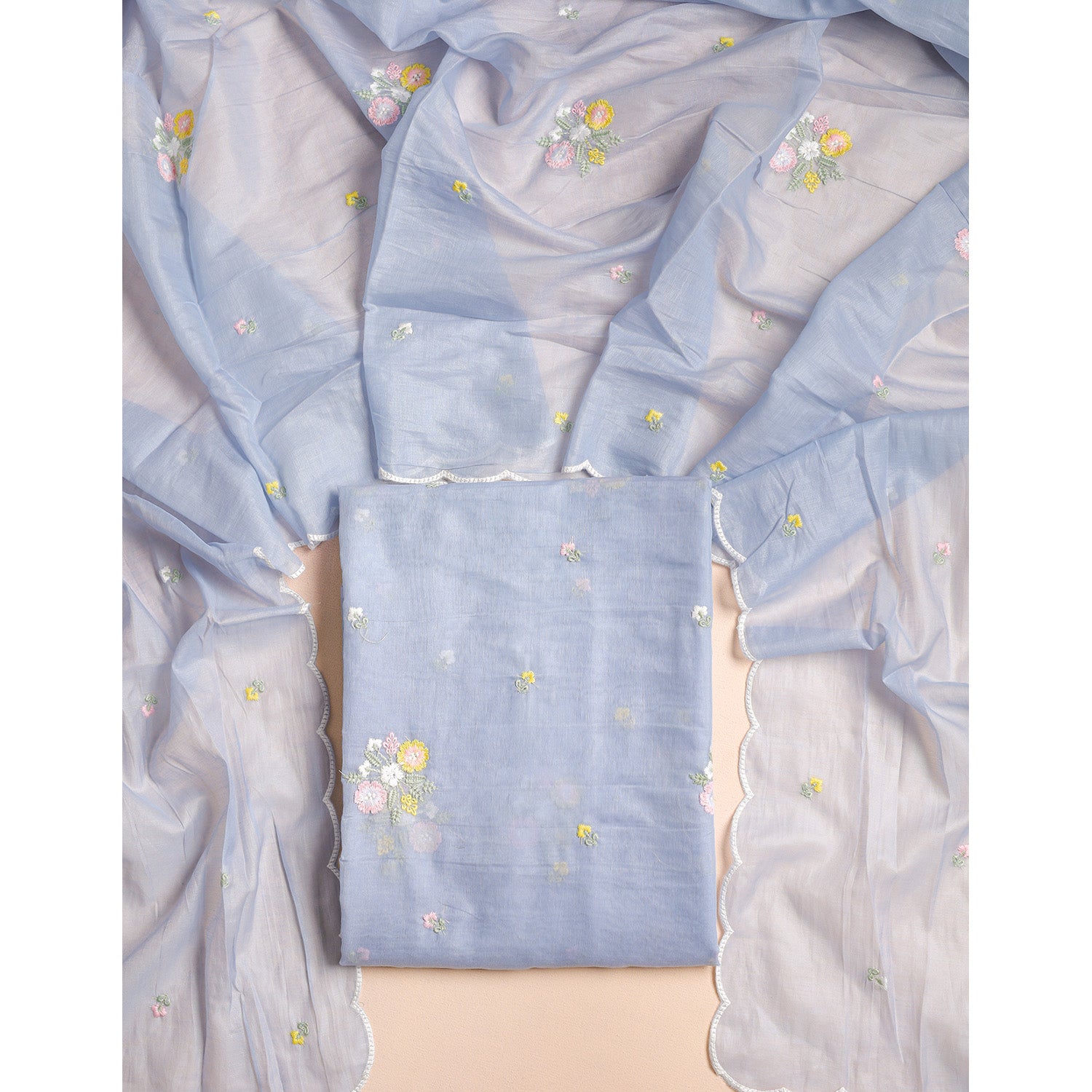 MUL CHANDERI EMBROIDERED 2 PIECE SET