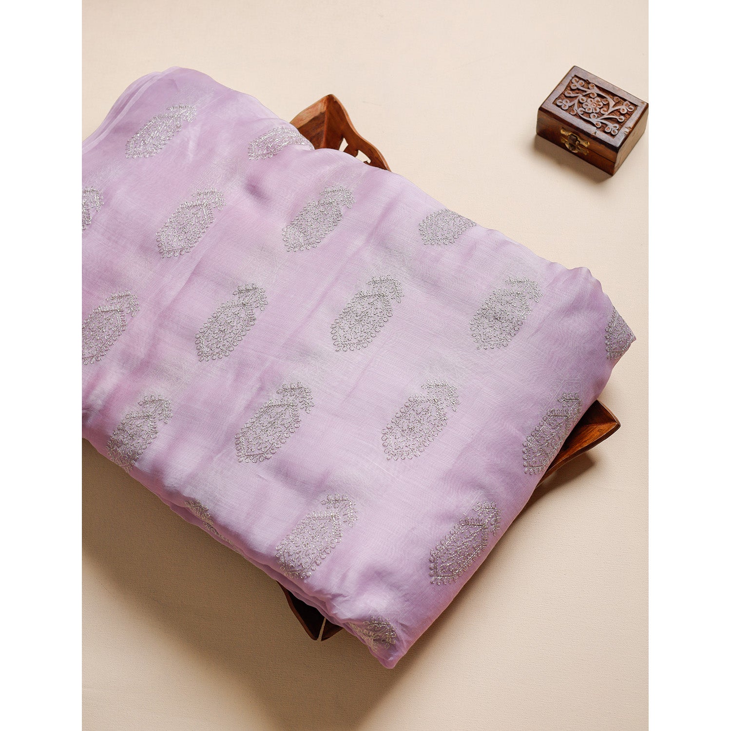 MUL CHANDERI EMBROIDERED FABRIC