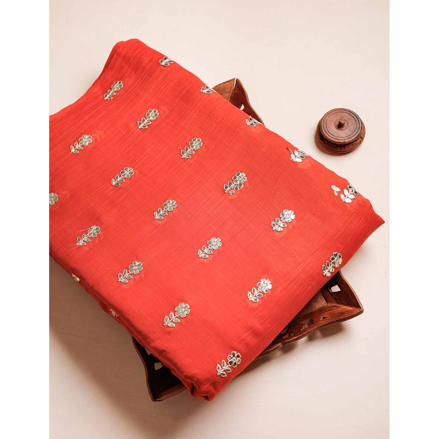 MUL CHANDERI MUKESH WORK FABRIC