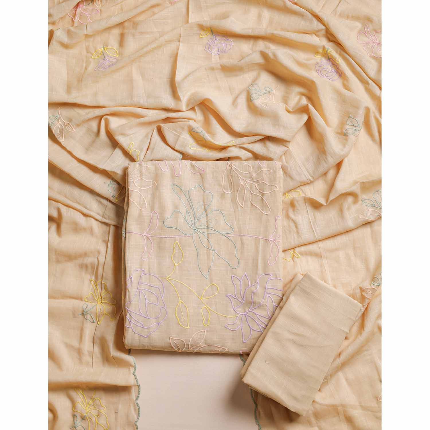 PURE COTTON SLUB EMBROIDERED SUIT SET