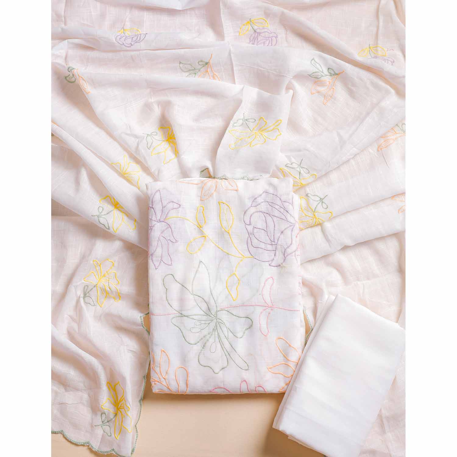 PURE COTTON SLUB EMBROIDERED SUIT SET
