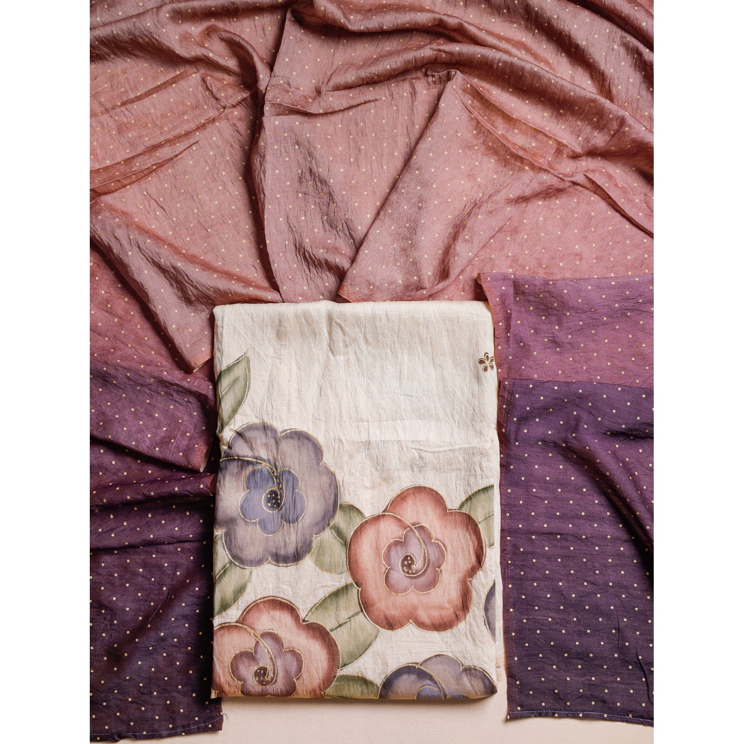 GULZAR'E'MOGRA -  BRUSH PAINTED MOGRA CHANDERI SUIT SET