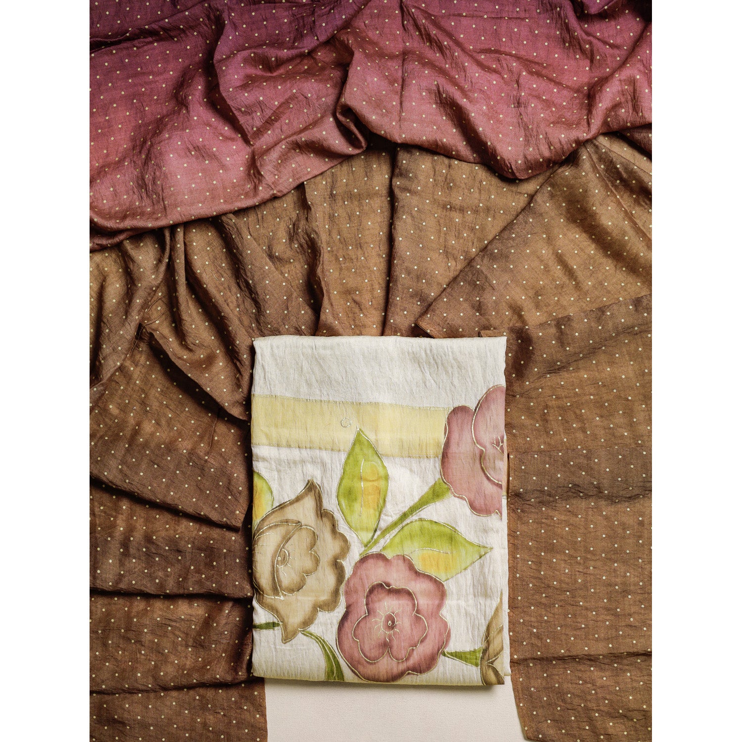 GULZAR'E'MOGRA -  BRUSH PAINTED MOGRA CHANDERI SUIT SET