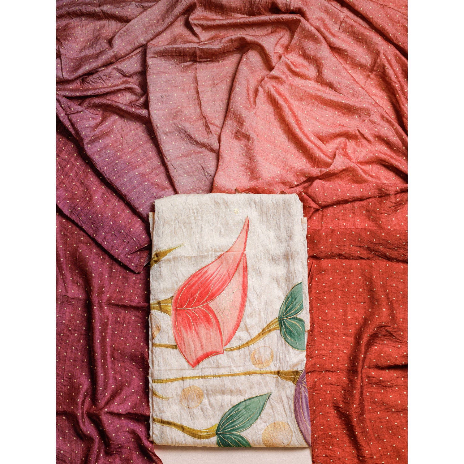 GULZAR'E'MOGRA -  BRUSH PAINTED MOGRA CHANDERI SUIT SET