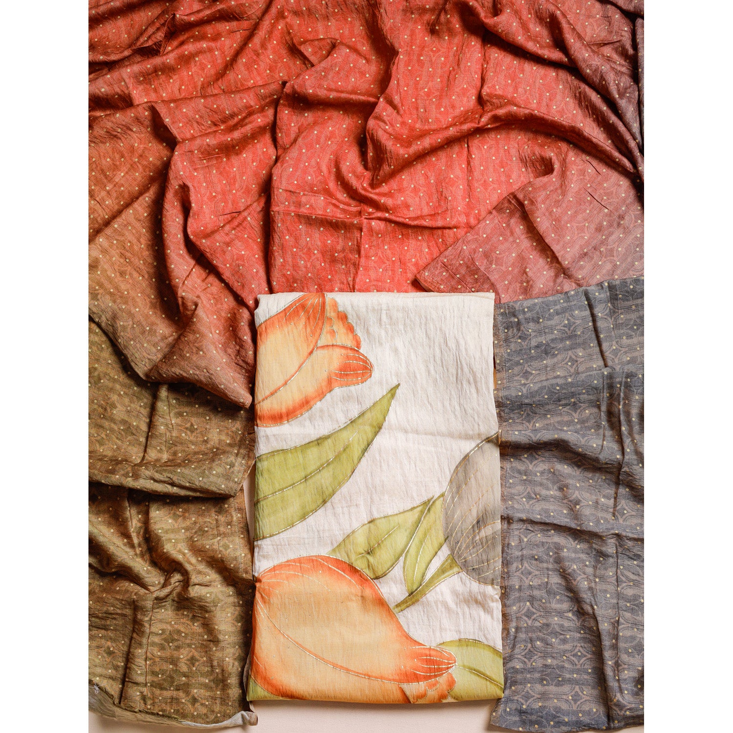 GULZAR'E'MOGRA -  BRUSH PAINTED MOGRA CHANDERI SUIT SET