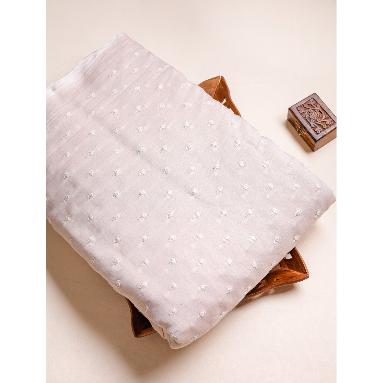 PURE MALAI CHANDERI SILK EMBROIDERED FABRIC