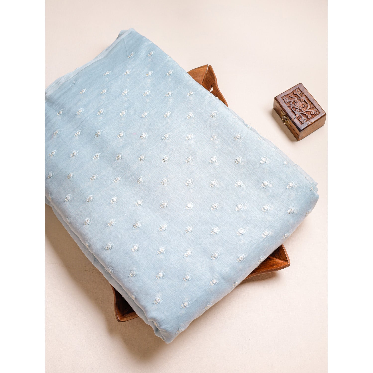 PURE MALAI CHANDERI SILK EMBROIDERED FABRIC