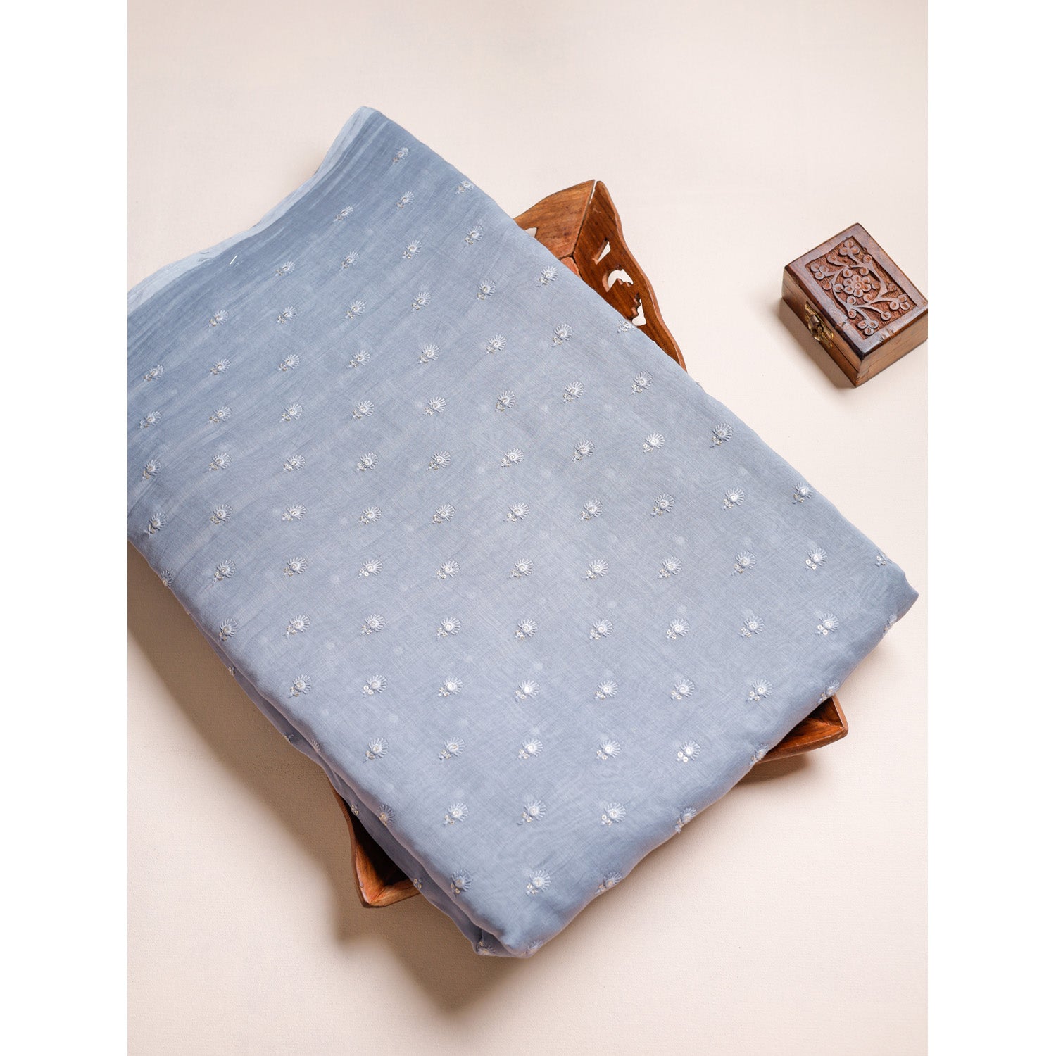 PURE MALAI CHANDERI SILK EMBROIDERED FABRIC