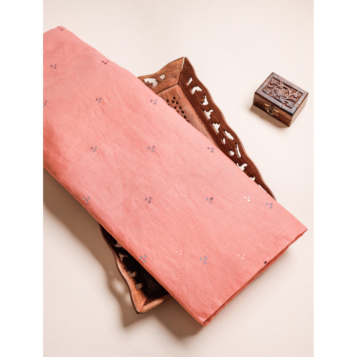 MUL CHANDERI MIRROR WORK FABRIC