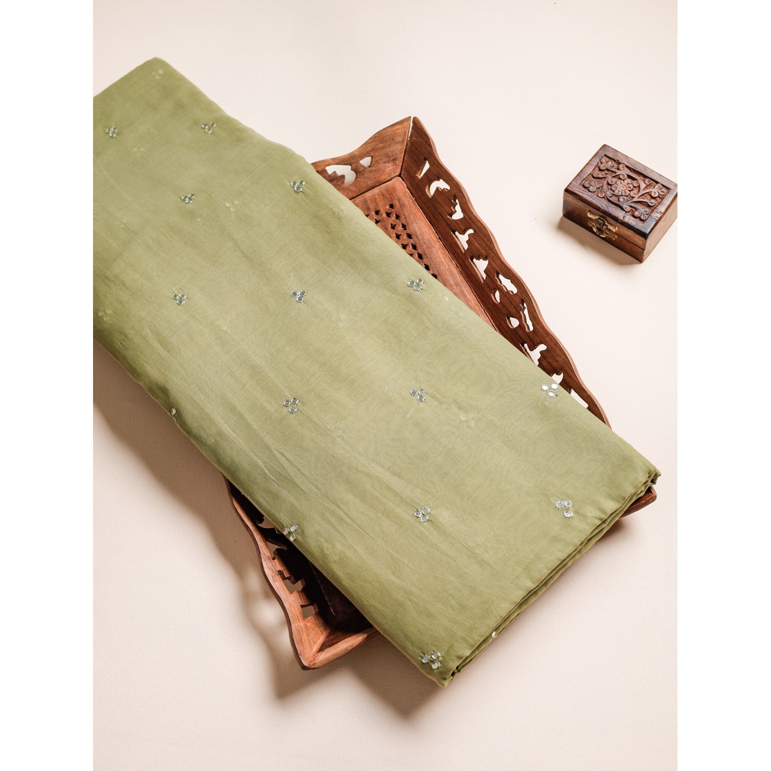 MUL CHANDERI MIRROR WORK FABRIC