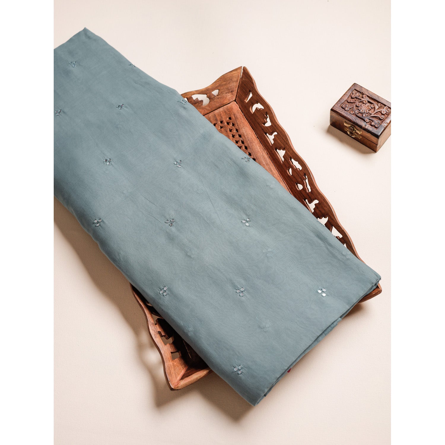 MUL CHANDERI MIRROR WORK FABRIC