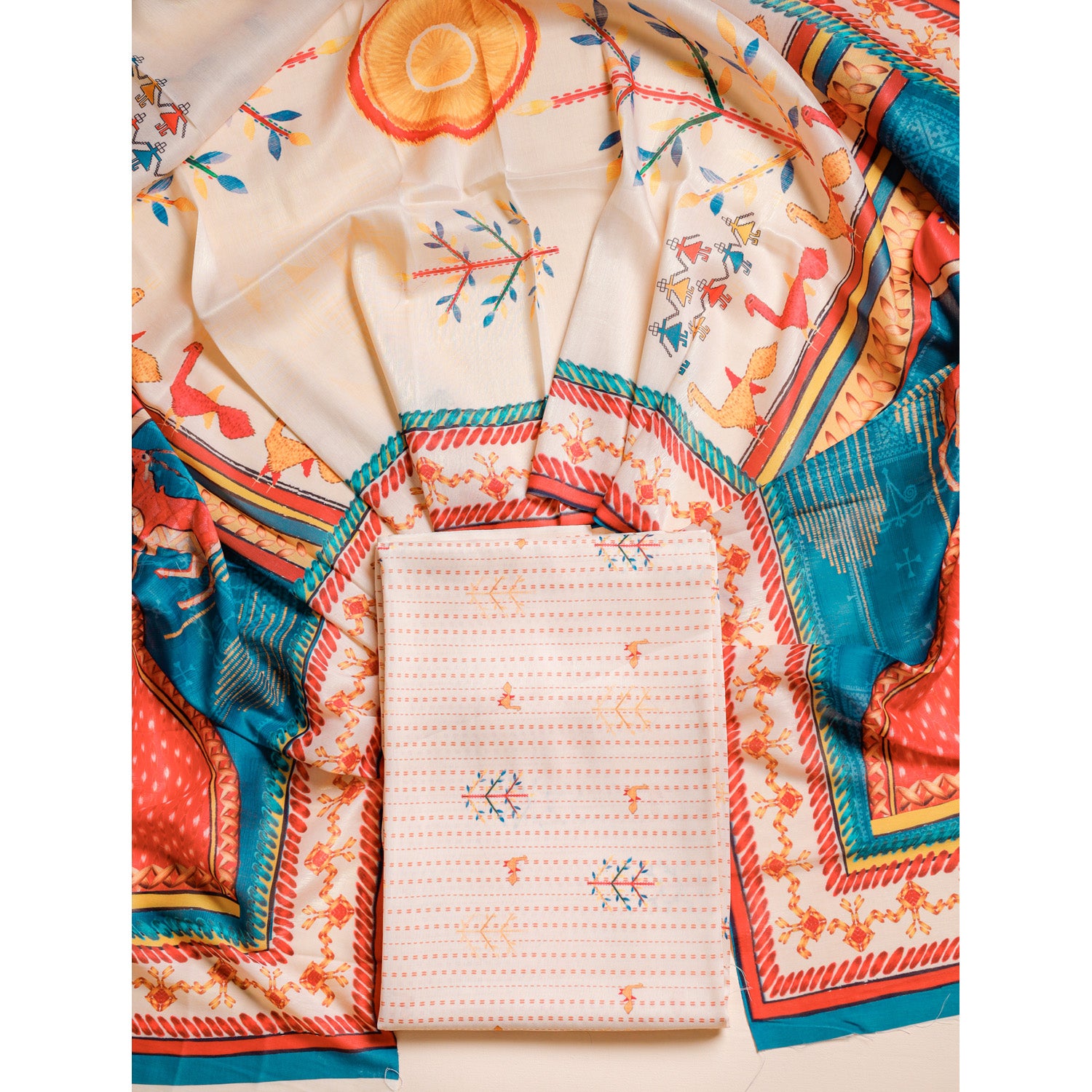 KALAMKARI PRINTED SILK SUIT SET