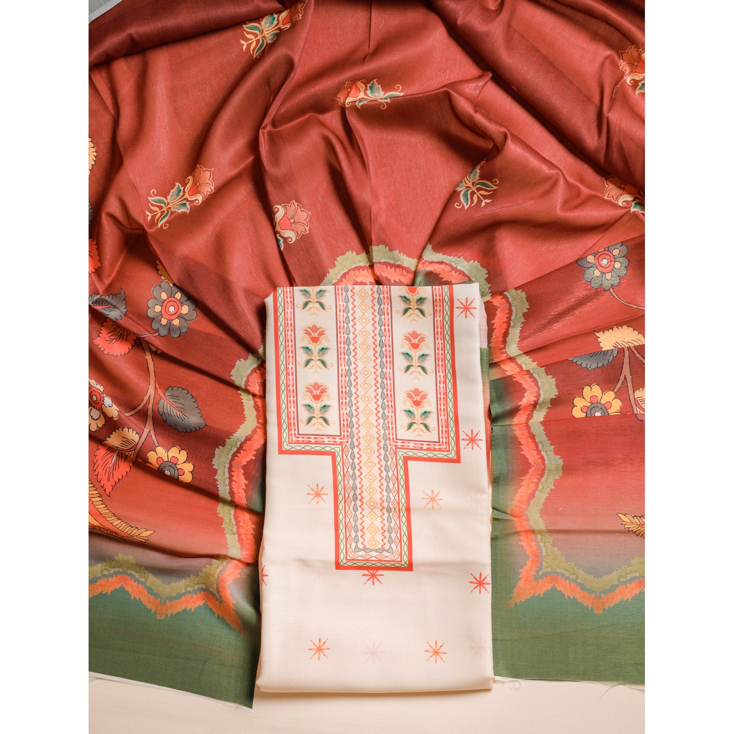 KALAMKARI PRINTED SILK SUIT SET