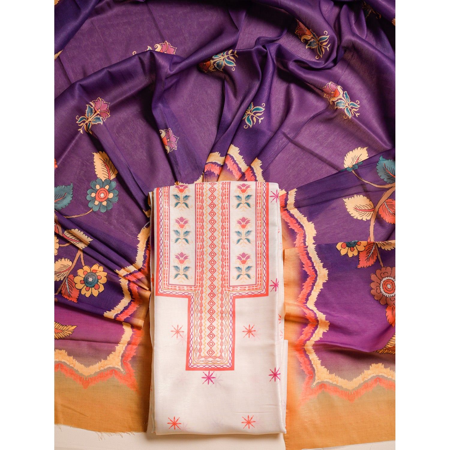 KALAMKARI PRINTED SILK SUIT SET