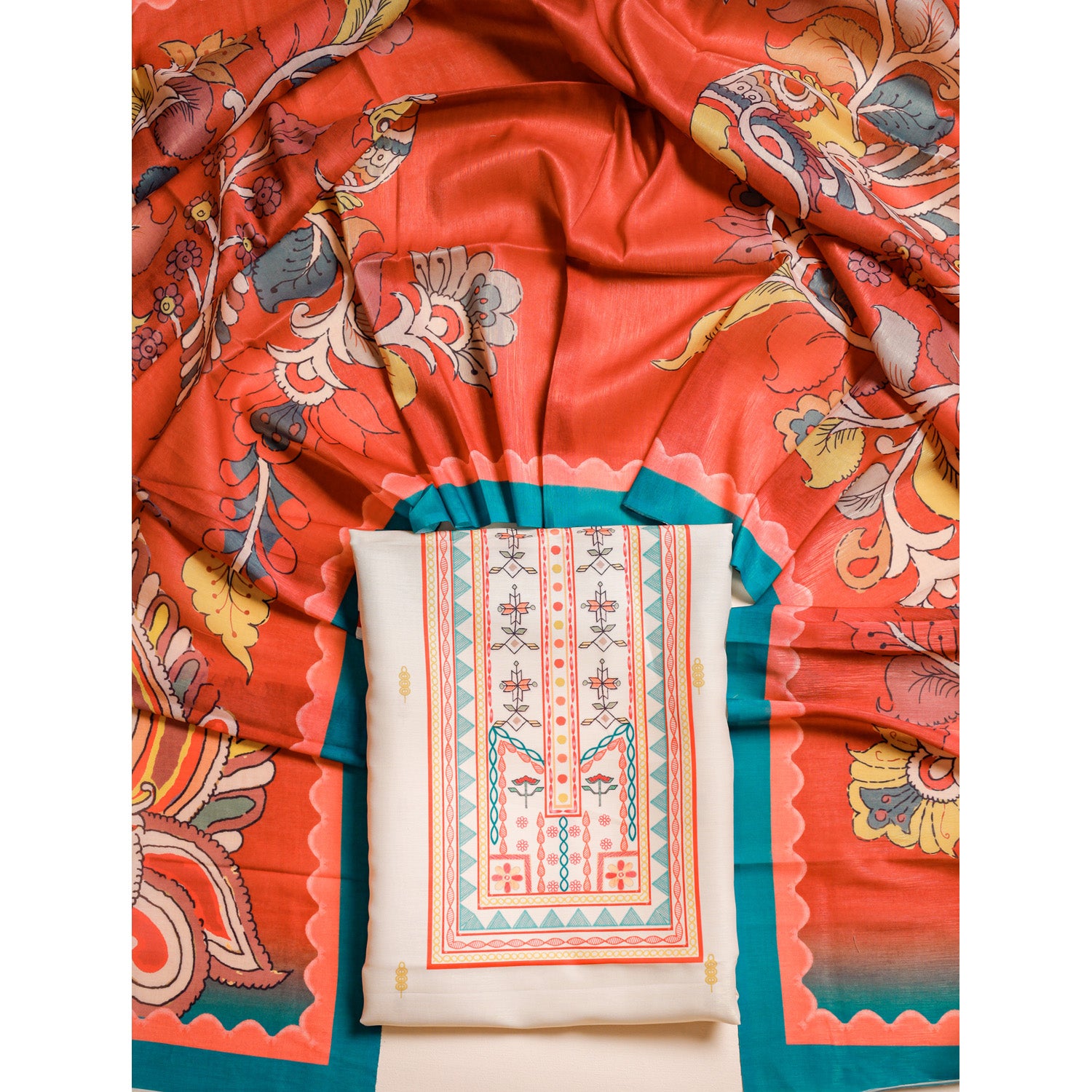 KALAMKARI PRINTED SILK SUIT SET